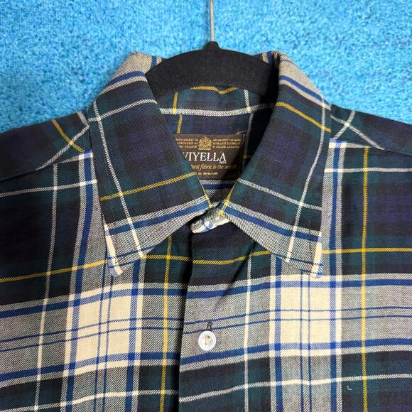 Vintage Viyella Plaid Shirt Men’s Fits M/L Green Gray Button Up Long Sleeve - Picture 3 of 13